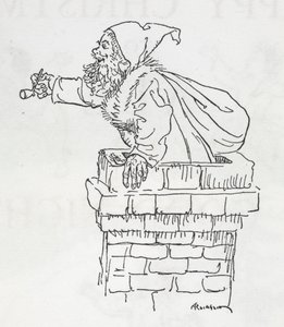 Kerstman die door een schoorsteen klimt door Arthur Rackham