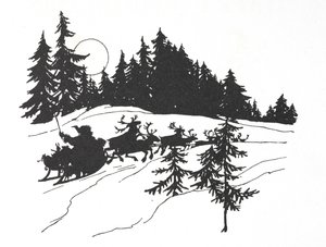 Kerstman die door een besneeuwd bos reist op zijn slee door Arthur Rackham