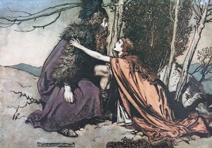 Vader! Vader! Vertel me wat je scheelt Illustratie voor Het Rijngoud en De Walkure door Richard door Arthur Rackham