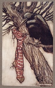 Jarenlang had hij stilletjes zijn kousen gevuld, uit Peter Pan in Kensington Gardens door J M Barrie, pub. 1906 door Arthur Rackham