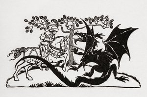 George en de draak. Uit het boek Engelse sprookjes herverteld door F.A. Steel met illustraties van Arthur Rackham, gepubliceerd 1927. door Arthur Rackham