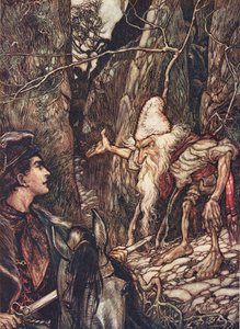 Goede dwerg, kun je me niet vertellen waar mijn broers zijn? uit De Sprookjes van de Gebroeders Grimm, uitgegeven 1909