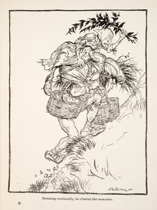 Hij klauterde voortdurend kreunend de berg op, uit Kleine Broer & Kleine Zus en Andere Verhalen door de Gebroeders Grimm, pub.1917 (litho) door Arthur Rackham