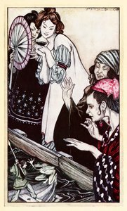 Gullivers ontmoeting met de kikker, uit Deel II: Een reis naar Brobdingnag in Gullivers Reizen door Jonathan Swift door Arthur Rackham