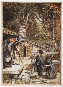 Hans en Grietje bij het huis van de oude vrouw
