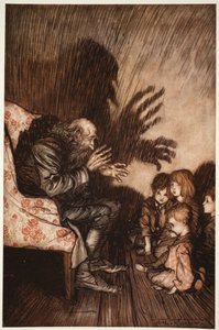Hij gaf de voorkeur aan het maken van vrienden onder de opkomende generatie, met wie hij al snel in grote gunst kwam., uit Rip Van Winkle door Washington Irving, pub. 1910 door Arthur Rackham