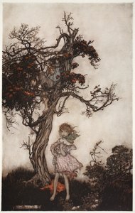 Zijn kinderen waren zo haveloos en wild alsof ze van niemand waren., uit Rip Van Winkle door Washington Irving, pub. 1910 door Arthur Rackham