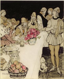 Hoe op een groot feest dat koning Mark hield, Eliot de harpspeler kwam en het lied zong dat Dinadan had gemaakt