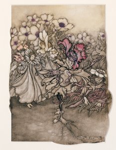 Illustratie uit Peter Pan in Kensington Gardens door J.M. Barrie (1860-1937) 1906 door Arthur Rackham