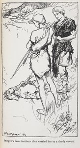 Illustratie van Imogen en haar broers uit Cymbeline.