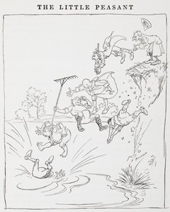 Illustratie van mannen die van een klif in een vijver springen uit De Kleine Boeren