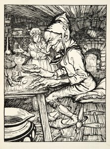Leg!, brulde de reus en toen legde de hen onmiddellijk een ei van massief goud, uit The Arthur Rackham Fairy Book, gepubliceerd 1933 door Arthur Rackham