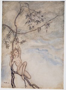 Vrolijk, vrolijk zal ik nu leven onder de bloesem die aan de tak hangt, illustratie uit William Shakespeares De Storm, uitgegeven 1926 door Arthur Rackham