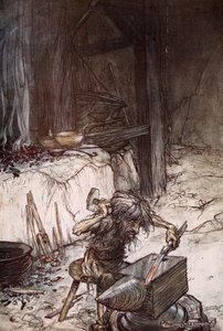 Mime bij het aambeeld, 1924 door Arthur Rackham