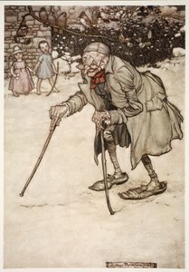 Oude man met twee stokken, uit Rip Van Winkle door Washington Irving, pub. 1910 door Arthur Rackham
