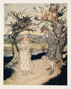 Slenterend in de schemering, uit De Legende van Sleepy Hollow door Washington Irving (1783 - 1859), pub. 1928