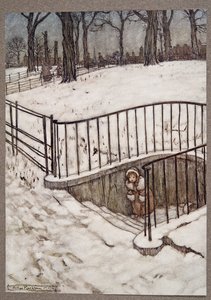 Ze rende naar de St Govers put en verstopte zich, uit Peter Pan in Kensington Gardens door J M Barrie (1860 - 1937), pub. 1906
