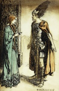 Siegfried ontmoet Gutrune: De schemering der goden, 1911 door Arthur Rackham