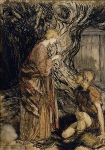 Siegmund en Sieglinde, Illustratie uit Rijnland en de Walkuren door Richard Wagner, Heinemann, 1910 door Arthur Rackham