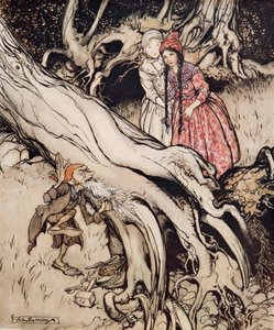 Sneeuwwitje en Rozerood, uit Kleine Broer & Kleine Zus en Andere Verhalen door de Gebroeders Grimm, uitgegeven 1917 (kleur litho) door Arthur Rackham