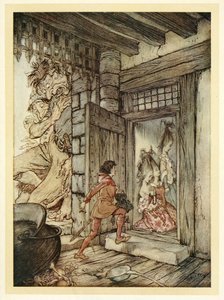 De sleutels van het kasteel nemen, Jack opende alle deuren, uit Engelse sprookjes, pub. 1922 door Arthur Rackham