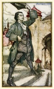 De keizer van Lilliput inspecteert zijn troepen, uit Deel I: Een reis naar Lilliput in Gullivers Reizen door Jonathan Swift