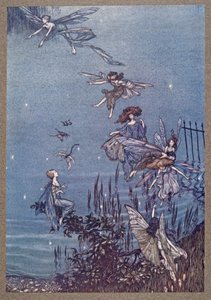 De feeën van de Serpentine, uit Peter Pan in Kensington Gardens door J M Barrie, pub. 1906 door Arthur Rackham
