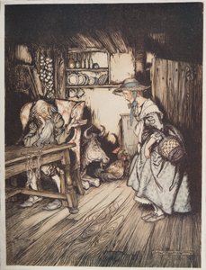 De Hut in het Bos, uit Broertje & Zusje en Andere Verhalen van de Gebroeders Grimm, pub.1917 door Arthur Rackham