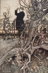 De Kensington Gardens zijn in Londen, waar de Koning woont, uit Peter Pan in Kensington Gardens door J M Barrie, uitgegeven 1906 door Arthur Rackham