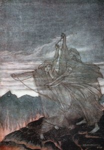 De Norns Verdwijnen. Illustratie voor Siegfried en De Schemering der Goden door Richard Wagner door Arthur Rackham