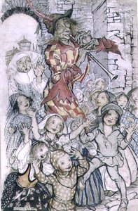 De Rattenvanger van Hamelen, illustratie voor het gedicht door Robert Browning, uitgegeven 1934 door Arthur Rackham