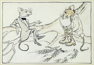 De stadsmuis en de veldmuis, illustratie uit Aesops Fabels, gepubliceerd 1912