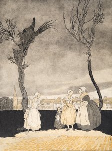 De vrouwen van Sleepy Hollow (binnenomslag), uit De Legende van Sleepy Hollow door Washington Irving (1783 - 1859), pub. 1928 door Arthur Rackham