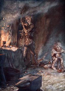 Het smeden van Nothung, 1924 door Arthur Rackham