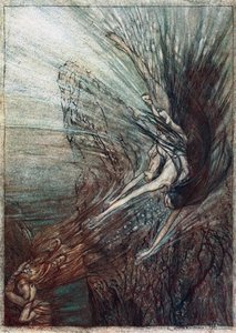 Het plezier van de Rijndochters. Illustratie voor Het Rijngoud en De Walkure door Richard Wagner door Arthur Rackham