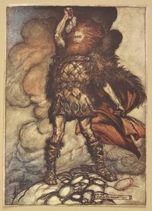 Thor heft zijn hamer op door Arthur Rackham