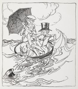 Drie mannen in een kom op zee door Arthur Rackham