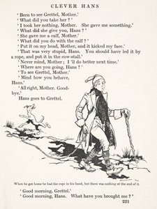 Toen hij thuis kwam, had hij het touw in zijn hand, maar er zat niets aan het einde van, uit De Sprookjes van de Gebroeders Grimm, uitgegeven 1909 door Arthur Rackham