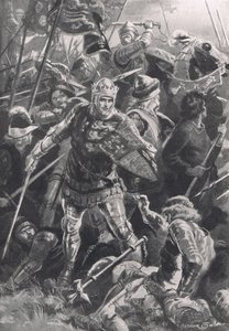 Hendrik V en de hertog van Alençon bij de Slag bij Agincourt, 25 oktober 1415, illustratie uit 