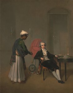 Portret van een heer, mogelijk William Hickey, en een Indiaanse bediende door Arthur William Devis
