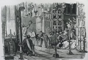 KAREL DE GROTE of KAREL I (742-814). Koning van de Franken en de Longobarden (768-814) en Heilige Roomse Keizer (800-814). Kroning van Karel de Grote als Heilige Roomse Keizer (800). Gravure. door Artist Unknown