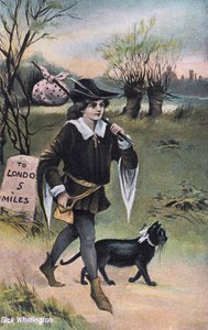 Dick Whittington op weg naar Londen (prent)