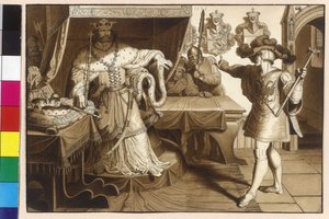Keizer Rudolf van Habsburg sommeert koning Ottokar II door zijn heraut tot teruggave van het keizerlijk leen Oostenrijk en Stiermarken door Artist Unknown