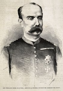 Fernando Primo de Rivera (1831-1921). Spaanse militair en politicus. Fernando Primo de Rivera, die vocht in de Derde Carlistenoorlog. Gravure.