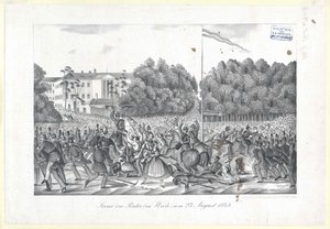 Scène in de Prater (in Wenen) op 23 augustus 1848 door Artist Unknown