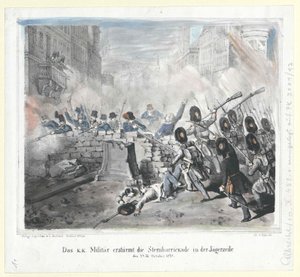Het k. k. leger bestormt de Sternbarrikade in de Jaegerzeile op 28 oktober 1848