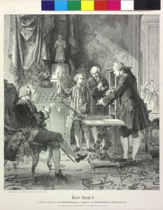 De jonge keizer Jozef II bij de drukpers door Artist Unknown