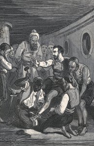 Trinidadianen Fray Juan Gil en Fray Anton de la Bella bevrijdden Cervantes uit gevangenschap in Algiers in 1580 (gravure) door Artist Unknown