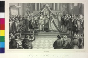 Huwelijk van koning Matthias I met aartshertogin Anna door kardinaal Franz van Dietrichstein op 4 december 1611 door Artist Unknown