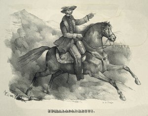 Tomas Zumalacarregui (1788-1835). Carlistische generaal. Spanje. Eerste Carlistenoorlog. Zumalacarregui te paard. Gravure. door Artist Unknown